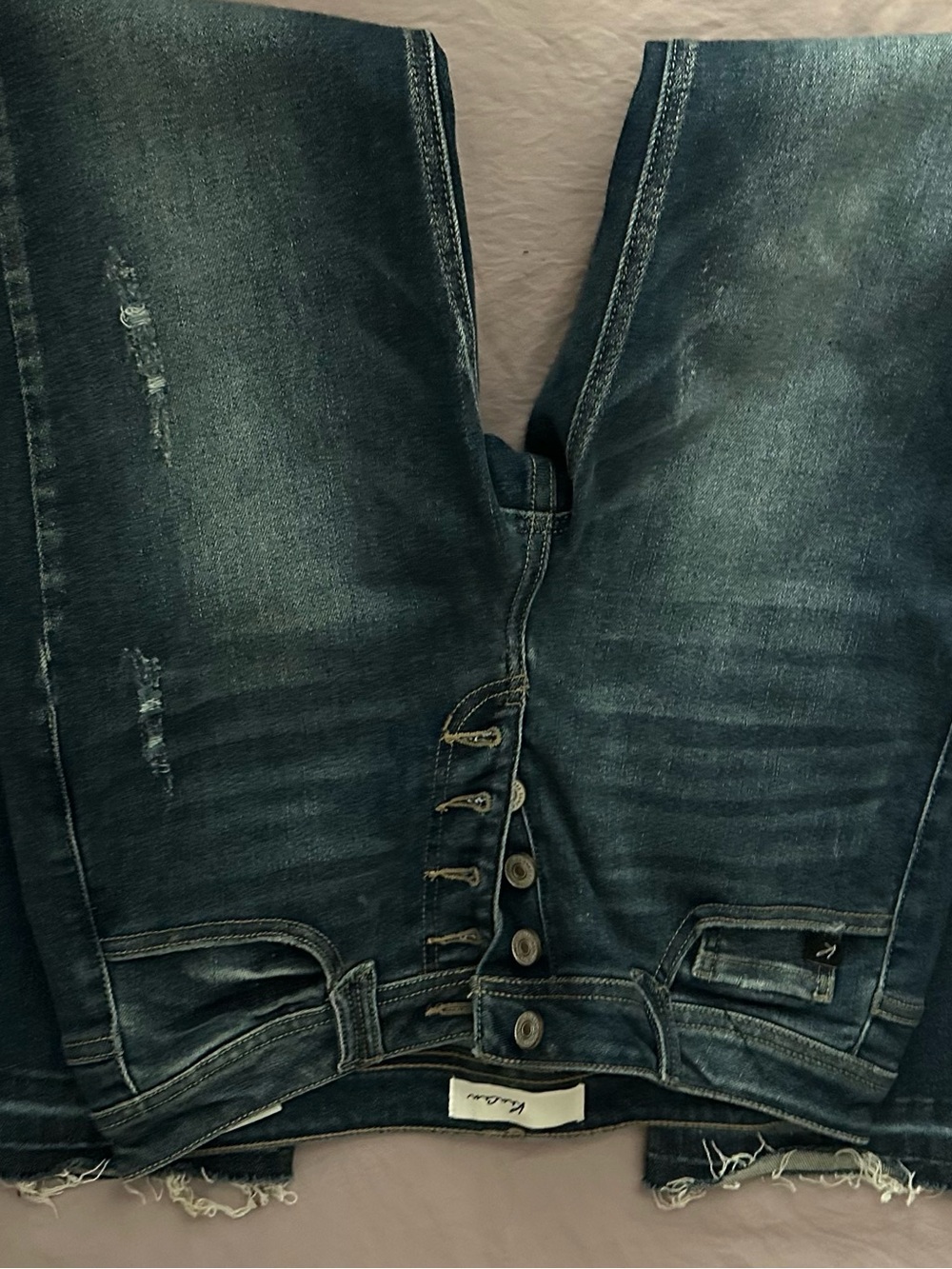 Dark Wash Button-Fly Distressed Denim Shorts